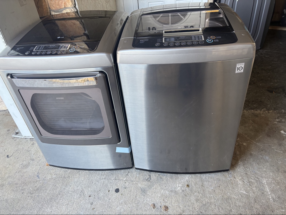 Original photo of the LG stainless steel top-load washer and dryer set