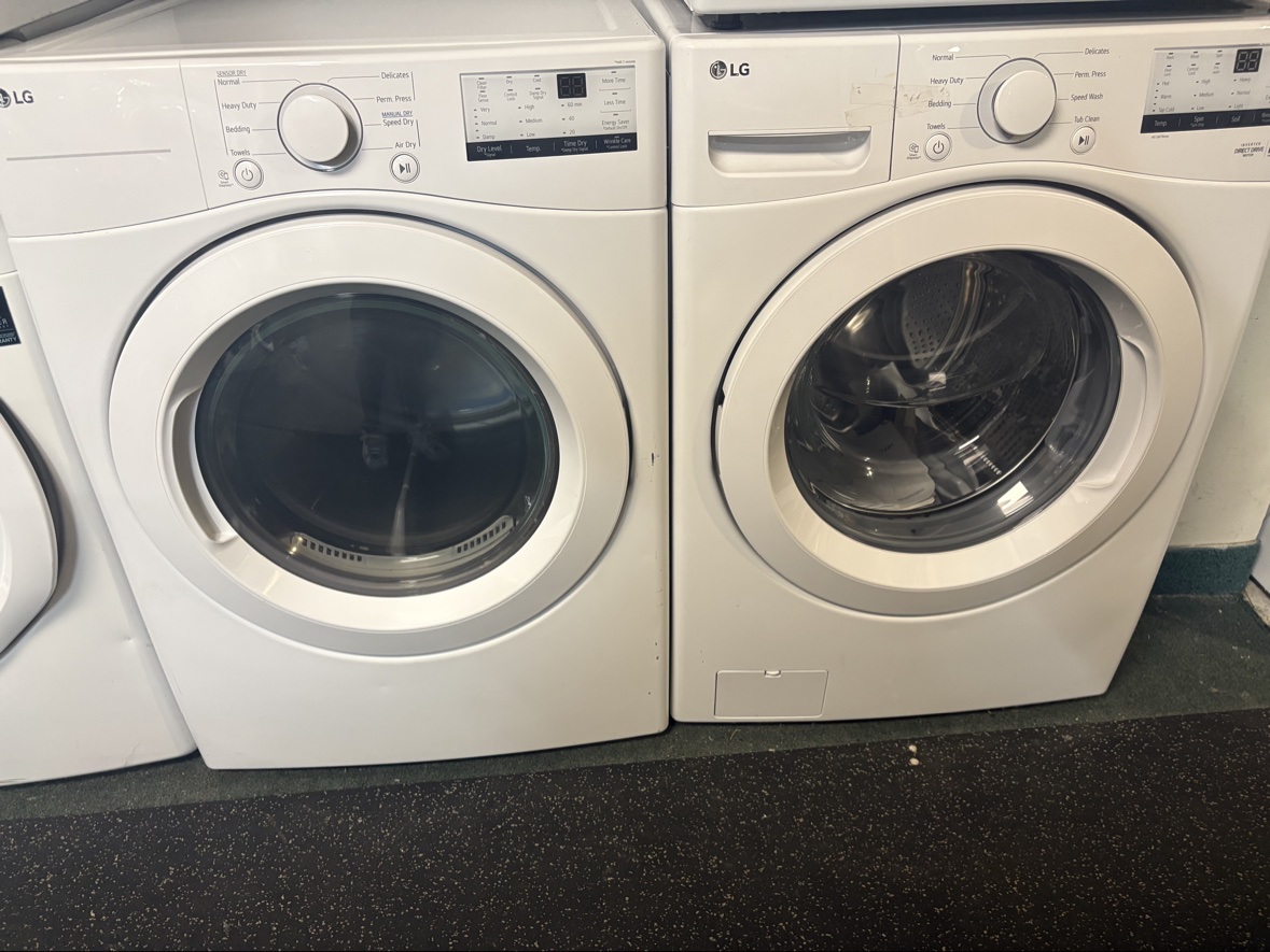 White LG front-load washer and dryer set, brand new scratch and dent