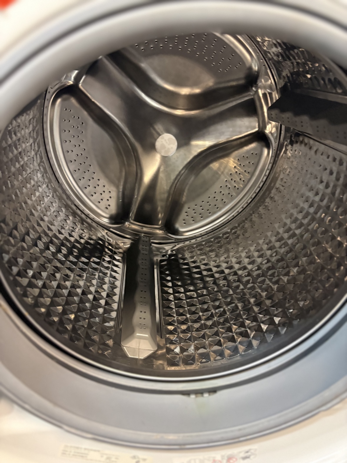Inside the stainless steel Samsung washer drum