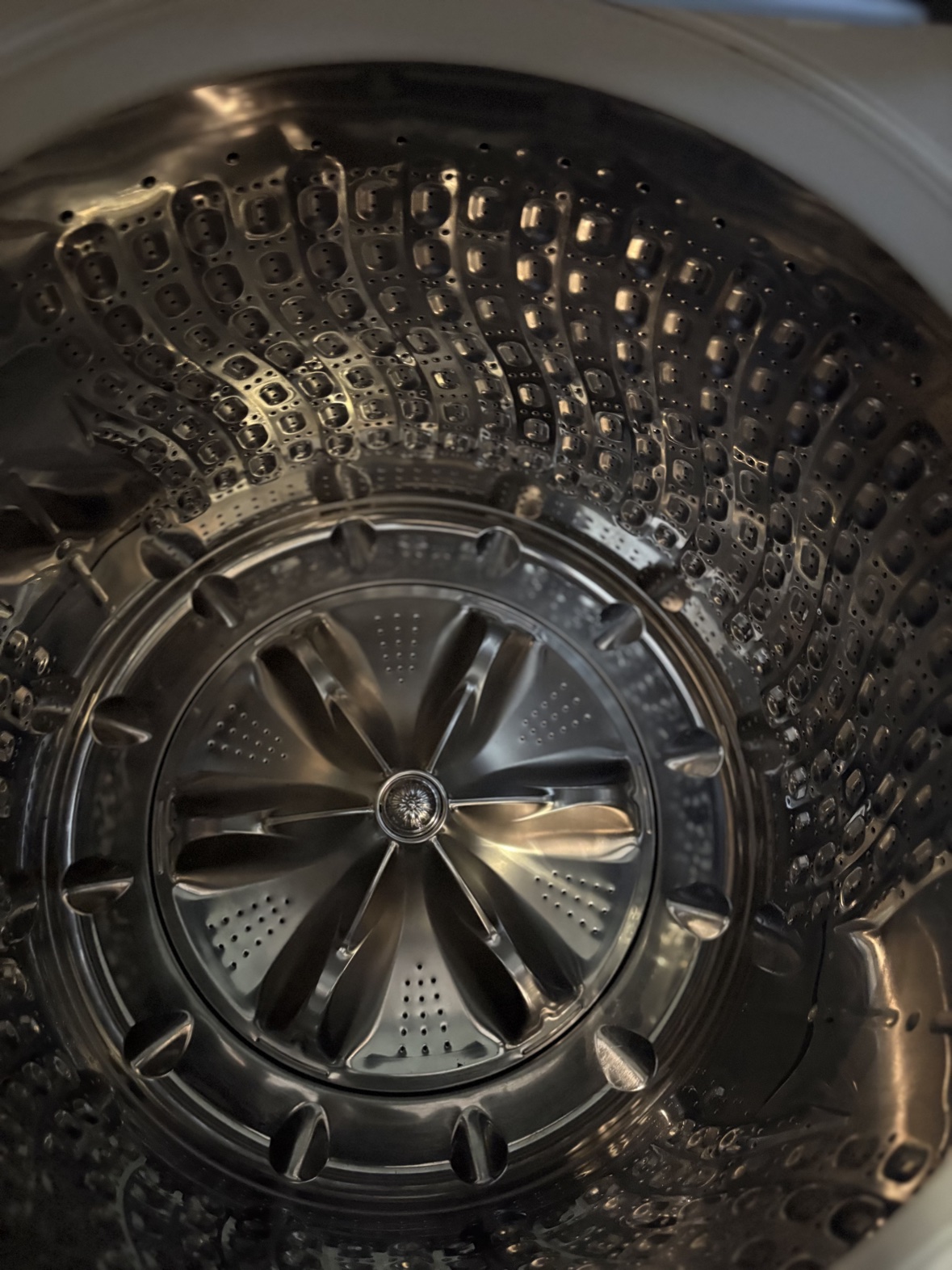 Inside the stainless steel Samsung washer tub