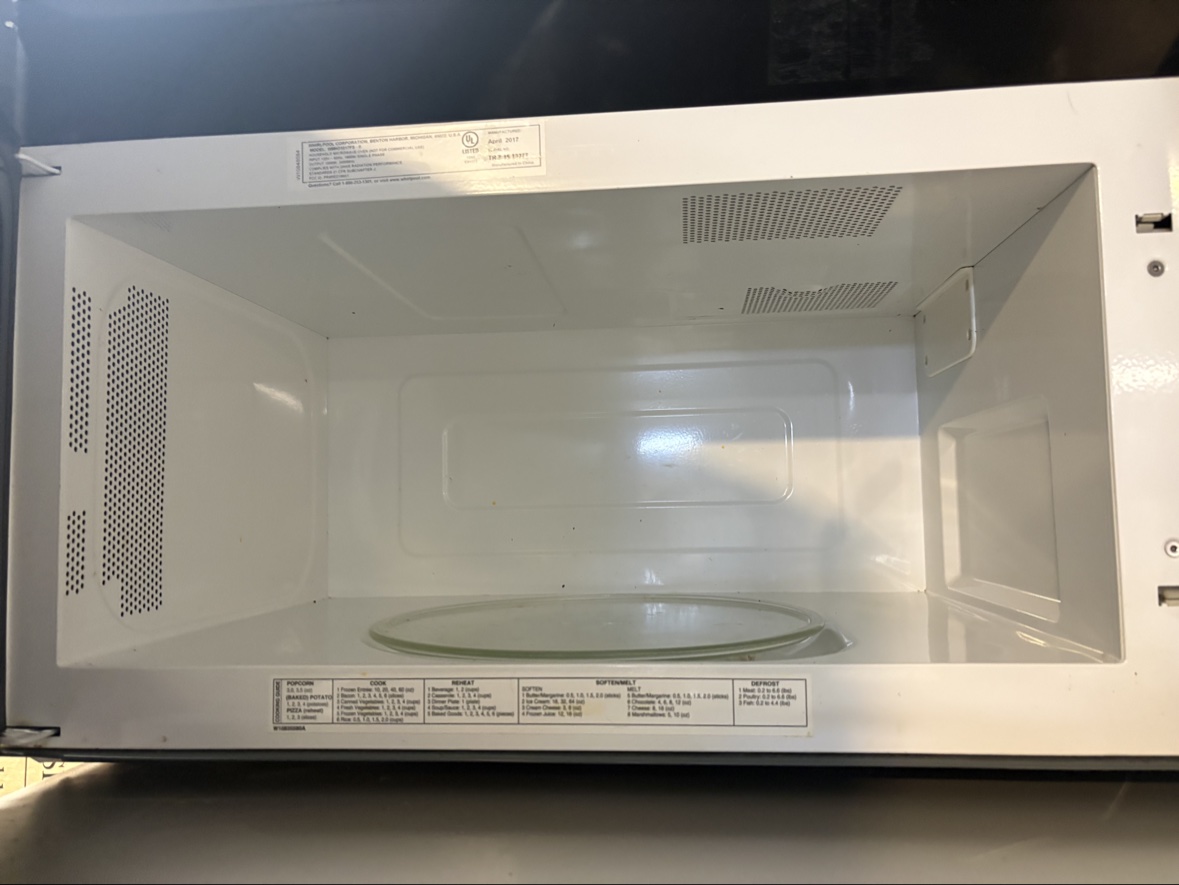 Inside the Whirlpool over-the-range microwave